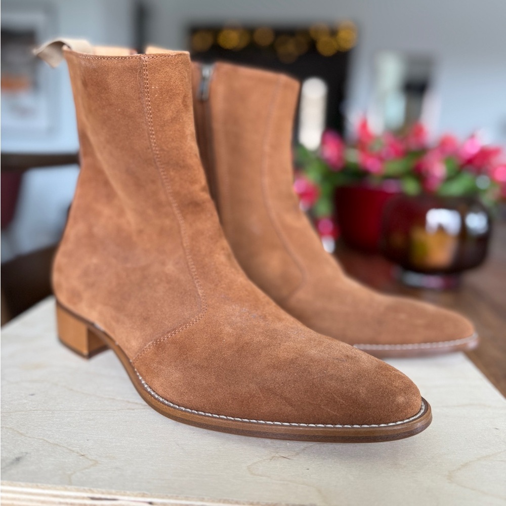 Thomas Bird Memphis Zip Boot Tan Suede Made In Italy Men’s 11 ankle Chelsea boot